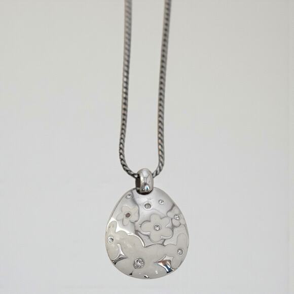 Brighton Teardrop Daisy Enamel Pendant Necklace Silver Plated Retired Design - Picture 3 of 7